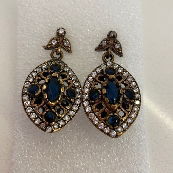 Gorgeous Sapphire & Crystal Sterling Silver Earrings—Excellent Condition!